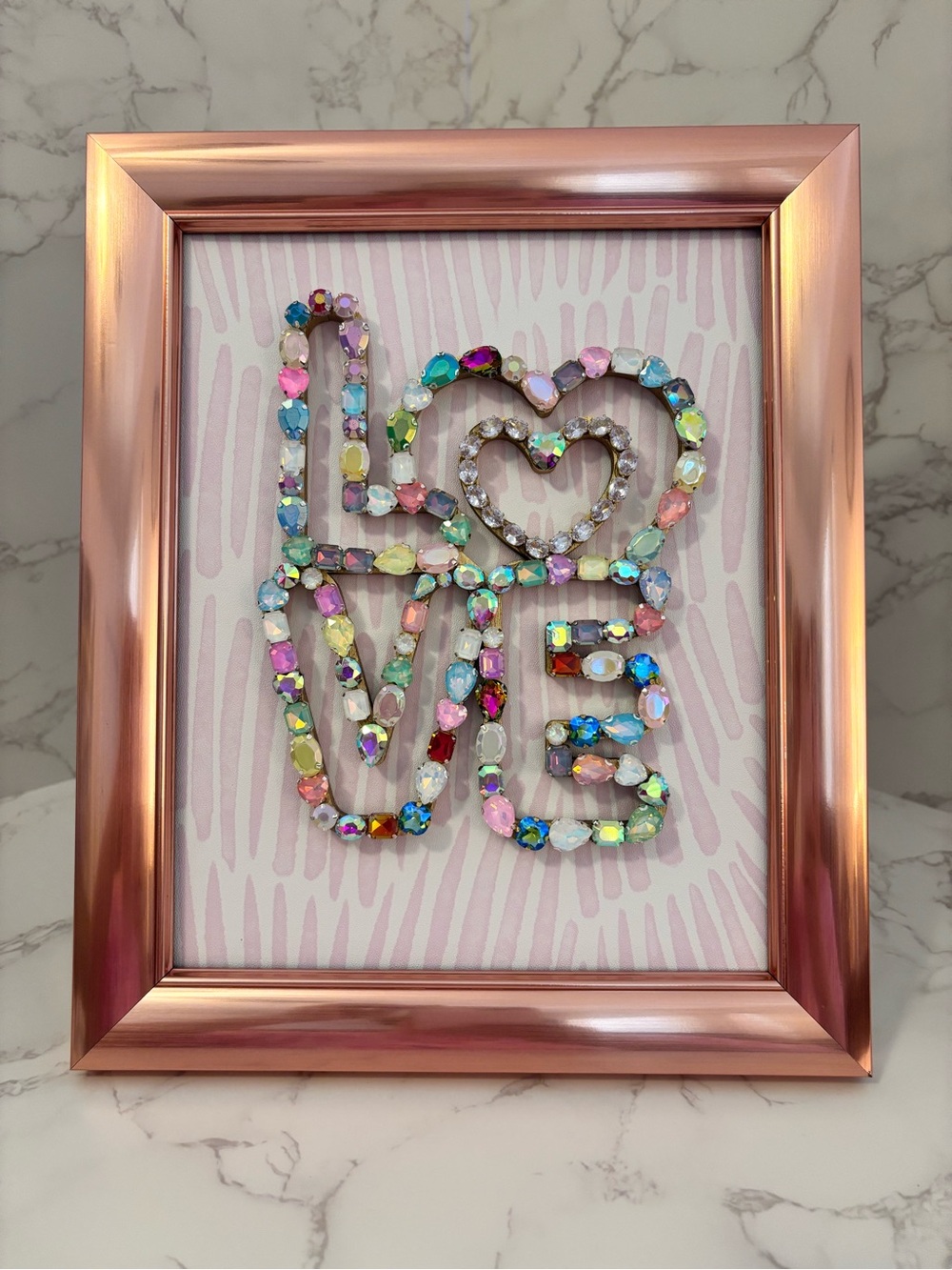 LOVE Gemstone Wall Art in Rose Gold Frame